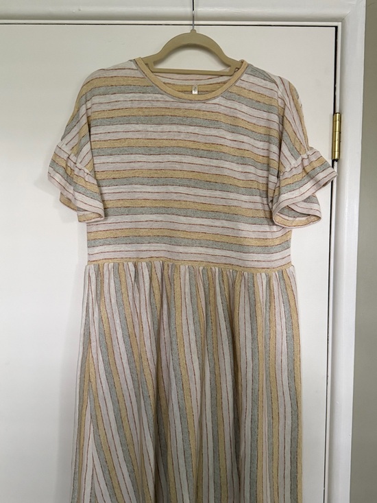 Rylee + Cru Dresses & Skirts - Rylee and Cru Striped Ruffle Sleeve Dress in Cream and Yellow